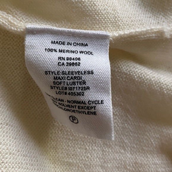 Theory Ivory 100% Merino Wool Open Front Sleeveless Duster Cardigan M - Picture 4 of 7